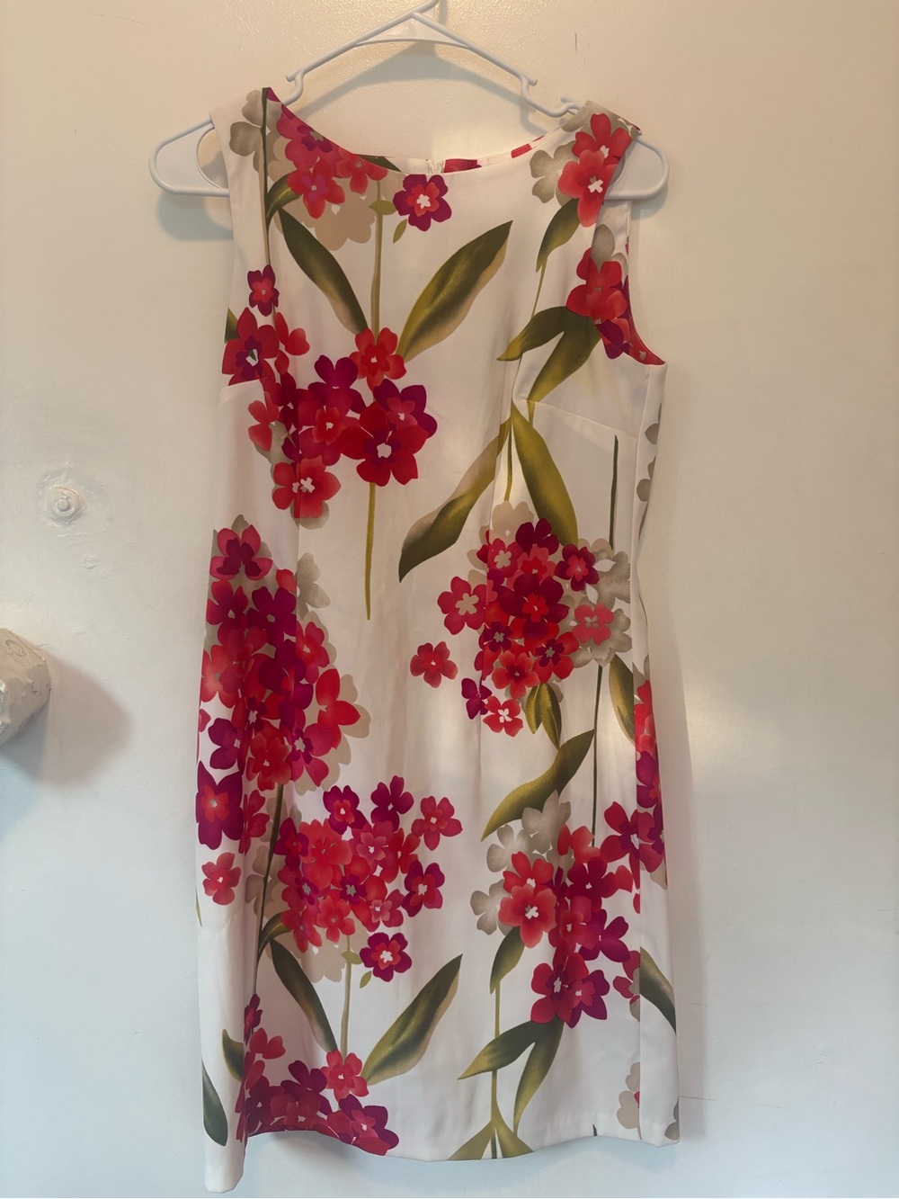 White Midi Dress with Red Floral Print